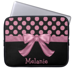 Capa Para Notebook Arco de fita Bolinhas preta, rosa personalizado