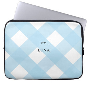 Capa Para Notebook Arco preto simples moderno Monograma Azul Gingham