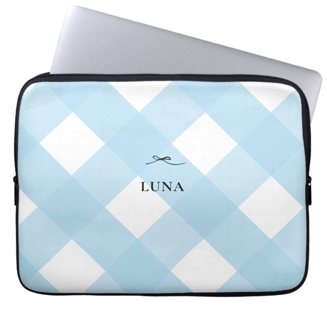 Capa Para Notebook Arco preto simples moderno Monograma Azul Gingham (Frente)