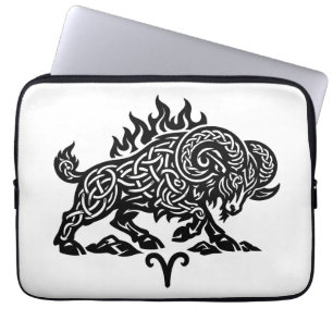Capa Para Notebook Áries Fogo‑Carneiro – Zodíaco Celta de Tinta Assom