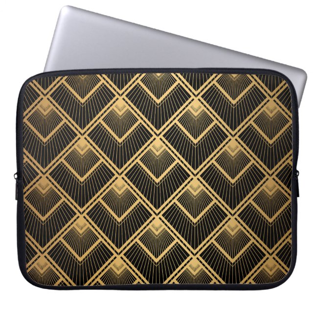 Capa Para Notebook Art Deco Black Dourado: Geométrico (Frente)