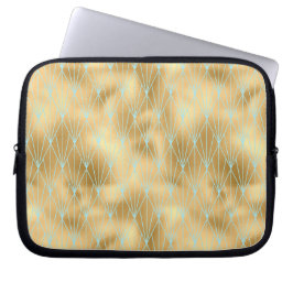 Capa Para Notebook Art Deco Diamond Patterno 2, Dourado e Teal