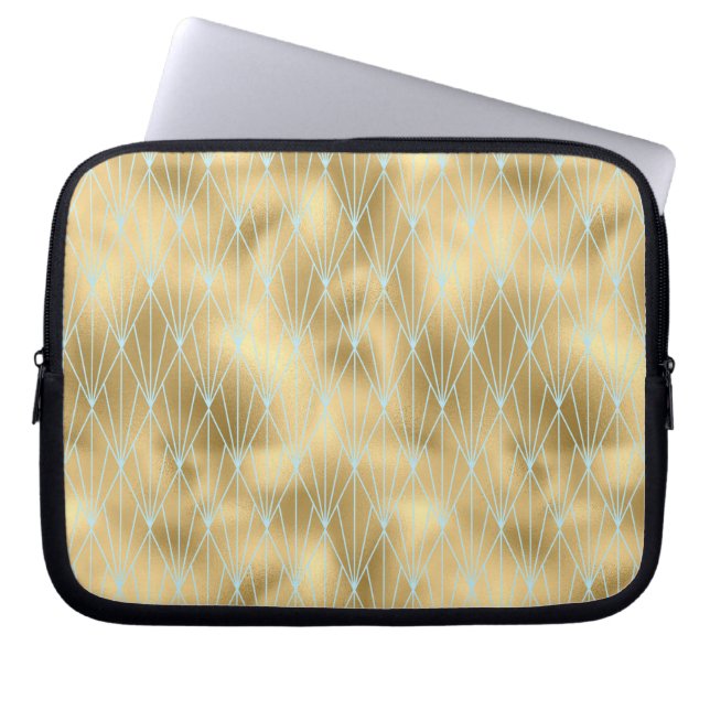Capa Para Notebook Art Deco Diamond Patterno 2, Dourado e Teal (Frente)