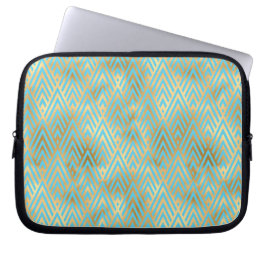 Capa Para Notebook Art Deco Diamond Patterno, Teal e Dourado