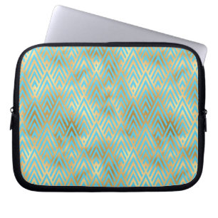Capa Para Notebook Art Deco Diamond Patterno, Teal e Dourado