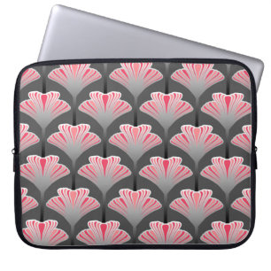 Capa Para Notebook Art Deco Lily, Cinzas/Cinzas e Coral Rosa