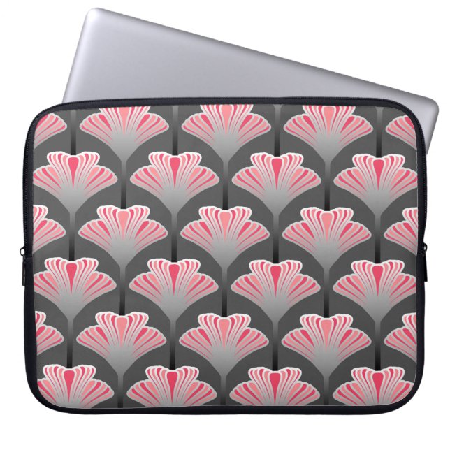 Capa Para Notebook Art Deco Lily, Cinzas/Cinzas e Coral Rosa (Frente)