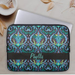 Capa Para Notebook Art Deco Modern Black Turquoise Name Personalizado<br><div class="desc">Personalize um laptop em moda e na moda com seu nome para uma bela declaração de moda ou troque para um monograma. Você pode excluir a personalização se não quiser. O design é criado com as cores em negrito do azul-preto e azul-azul-azul-azul-turquesa com toques de magenta e verde limão cartreuse....</div>