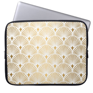 Capa Para Notebook Art Deco Pattern. Serralheiro branco e dourado