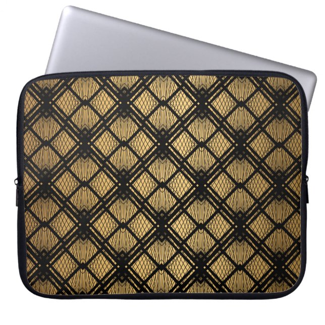 Capa Para Notebook Art Deco Pattern. Serralheiro preto sem costura e  (Frente)