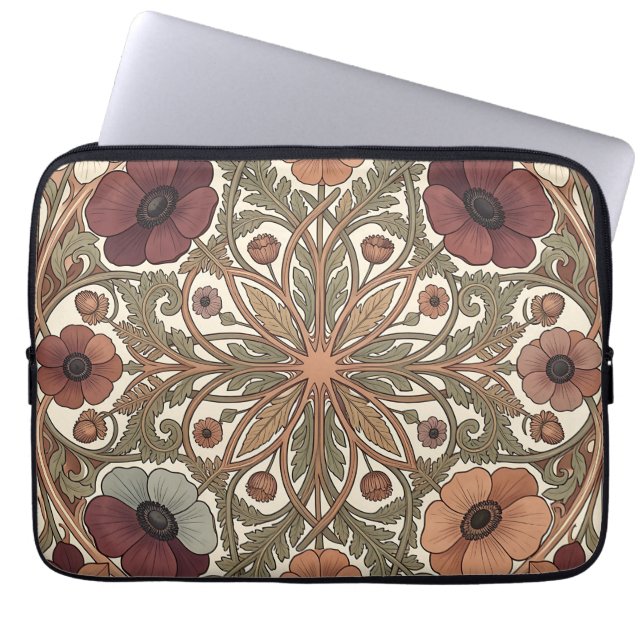 Capa Para Notebook Art Nouveau Anêmona Floral Circular (Frente)