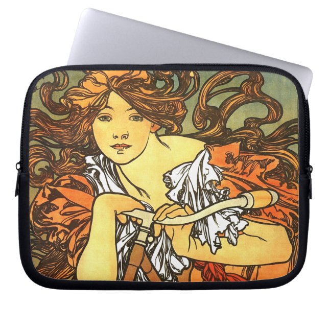 Capa Para Notebook Art Nouveau Bicicleta Mucha Art (Frente)