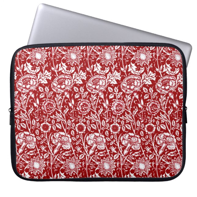 Capa Para Notebook Art Nouveau Carnação Damask, Red and White (Frente)