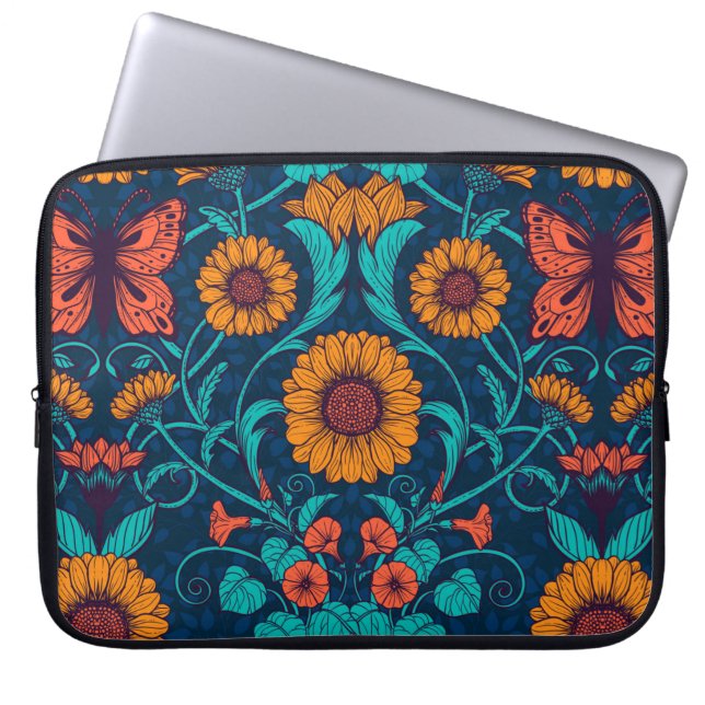 Capa Para Notebook Art Nouveau daisie em azul e amarelo (Frente)