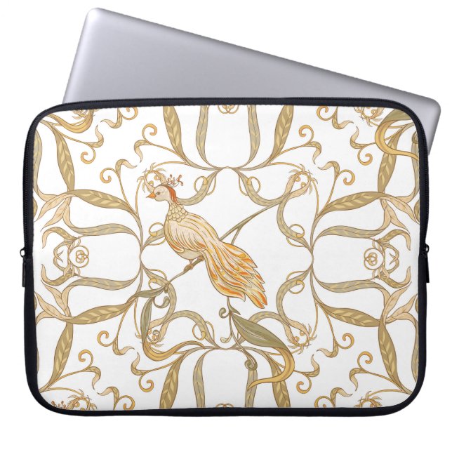 Capa Para Notebook Art Nouveau Flores Aves (Frente)