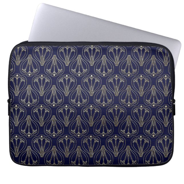 Capa Para Notebook Art Nouveau Marinho Azul e Dourado (Frente)