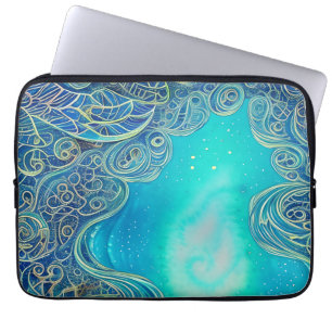 Capa Para Notebook Arte abstrata azul e turquesa