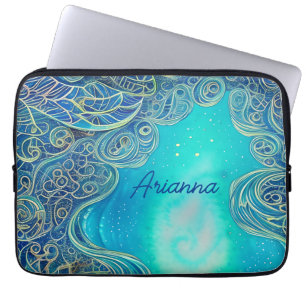 Capa Para Notebook Arte abstrata azul e turquesa personalizada