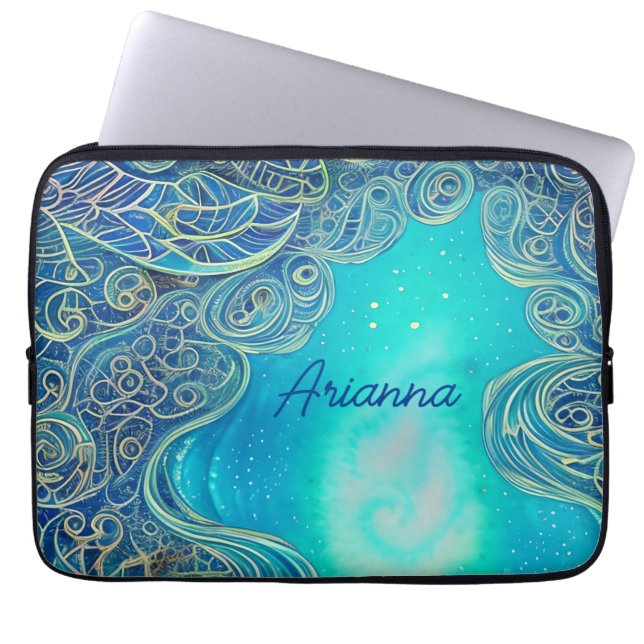 Capa Para Notebook Arte abstrata azul e turquesa personalizada (Frente)