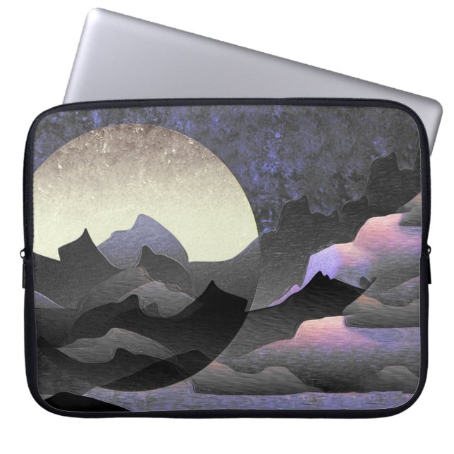 Capa Para Notebook Arte abstrata caprichosa da lua e montanhas (Frente)