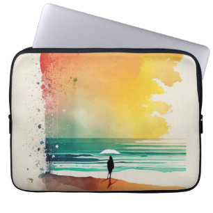 Capa Para Notebook Arte Abstrata de Praia Caminhando para as Ondas