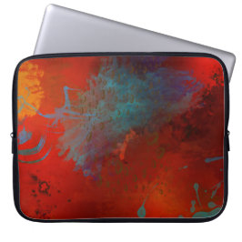 Capa Para Notebook Arte abstrata digital Grunge Vermelho, Aqua & Dour