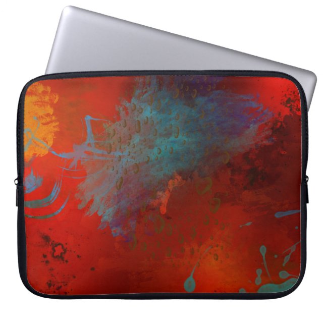 Capa Para Notebook Arte abstrata digital Grunge Vermelho, Aqua & Dour (Frente)