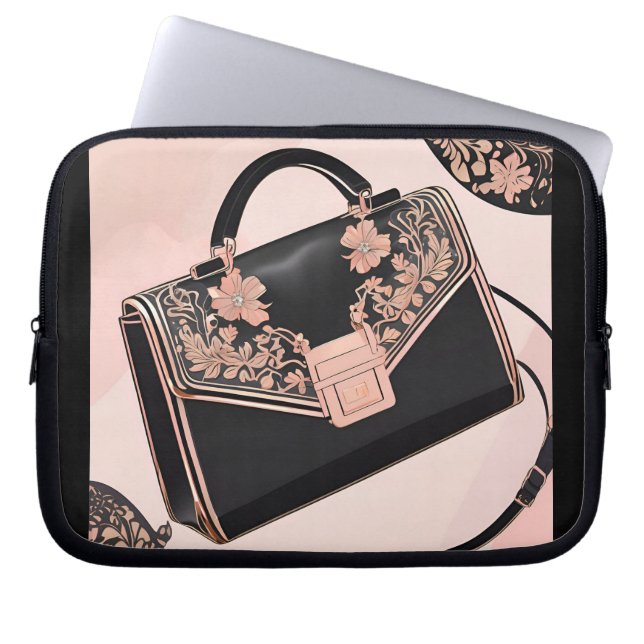 Capa Para Notebook Arte AI preta e rosa (Frente)