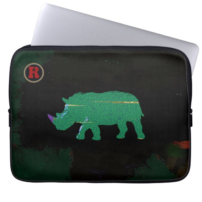 Capa Para Notebook Arte animal de rinoceronte verde (Frente)