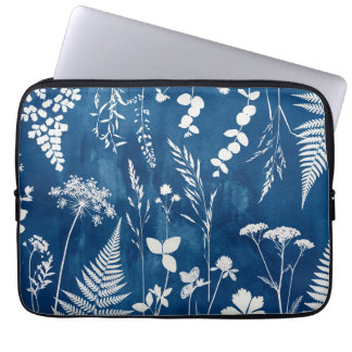 Capa Para Notebook Arte Botânica de Samambaia em Azul Cianotipia Índi