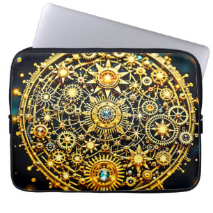Capa Para Notebook Arte Celestial de Relógio Dourado