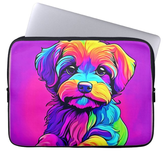 Capa Para Notebook Arte de Cachorro Arco-íris (Frente)