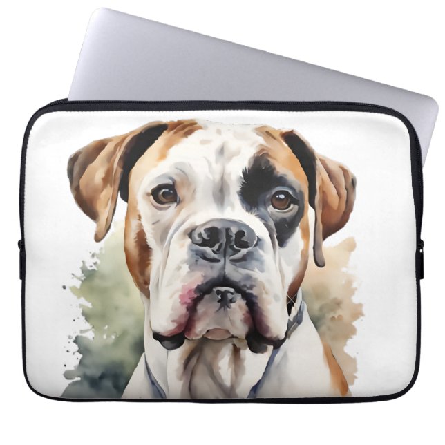 Capa Para Notebook Arte de Cachorro Boxer em Aquarela  (Frente)