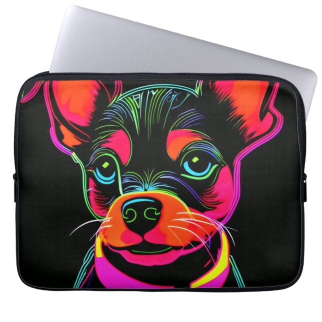 Capa Para Notebook Arte de Cachorro Neon (Frente)