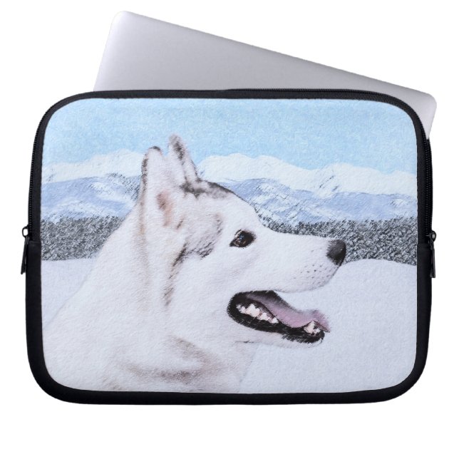 Capa Para Notebook Arte de Cão Siberiana (Prata e Branca) (Frente)