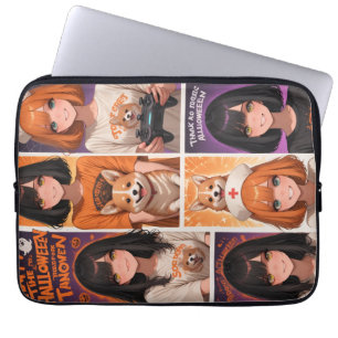 Capa Para Notebook Arte de Colagem de Halloween de Anime Fofo Garot