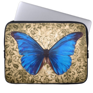 Capa Para Notebook Arte de damasco de vintage com borboleta azul mona