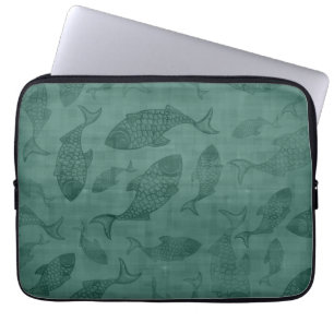 Capa Para Notebook Arte de Estêncil de Peixes Aquáticos Padrão Bokeh