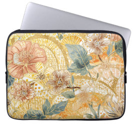 Capa Para Notebook Arte de Flores em Flor e Pêssego Amarelo