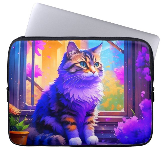 Capa Para Notebook Arte de IA de Gato Fofo Sentado na Janela (Frente)