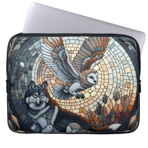 Capa Para Notebook Arte de IA de Mosaico de Coruja e Lobo 
