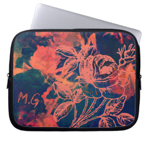 Capa Para Notebook Arte de Monograma de Rosa Vermelha Abstrata