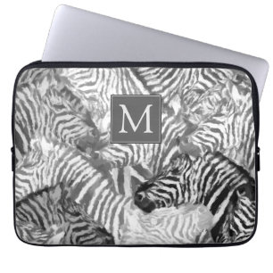 Capa Para Notebook Arte de Monograma de Zebra Preta e Branca Abstrata