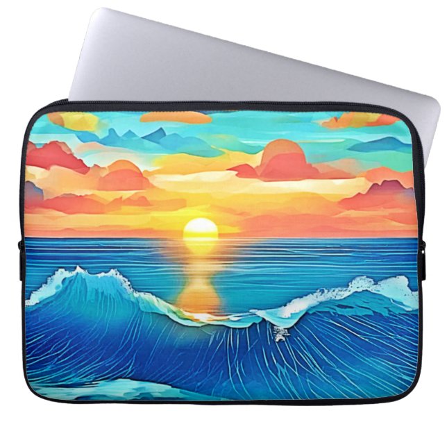 Capa Para Notebook Arte de Ondas Sunset Ocean (Frente)
