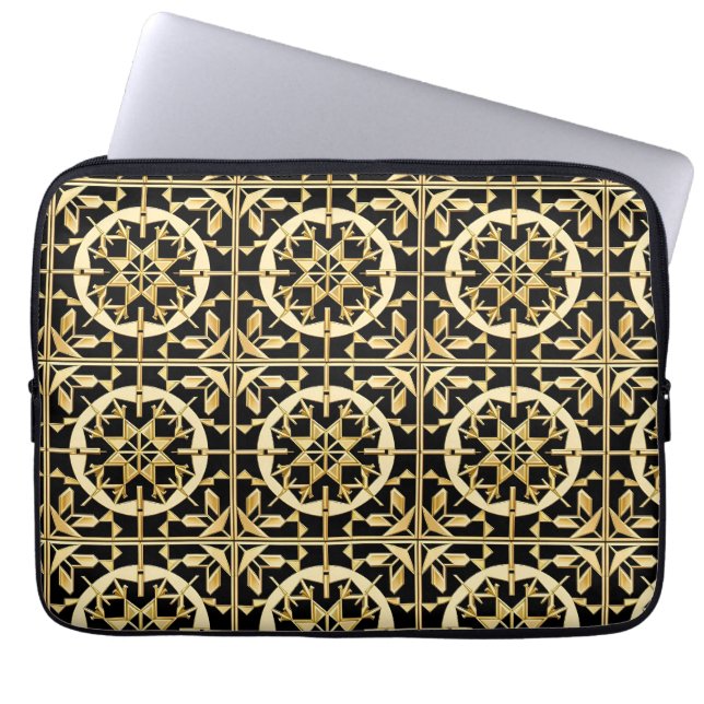 Capa Para Notebook Arte de Padrão Geométrico Dourado Elegante (Frente)
