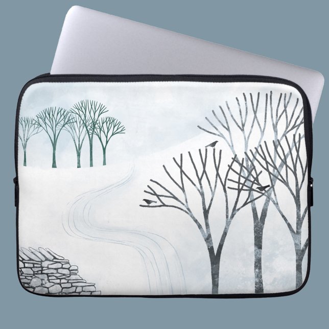 Capa Para Notebook Arte de Paisagem de Neve Invernal (Snowy winter landscape art padded laptop sleeve)