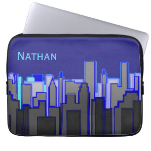 Capa Para Notebook Arte de Paisagem Urbana Azul Abstrata Personalizad