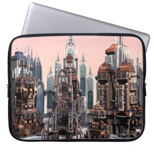 Capa Para Notebook Arte de Paisagem Urbana Futurista Pastel Fantasia