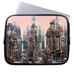 Capa Para Notebook Arte de Paisagem Urbana Futurista Pastel Fantasia