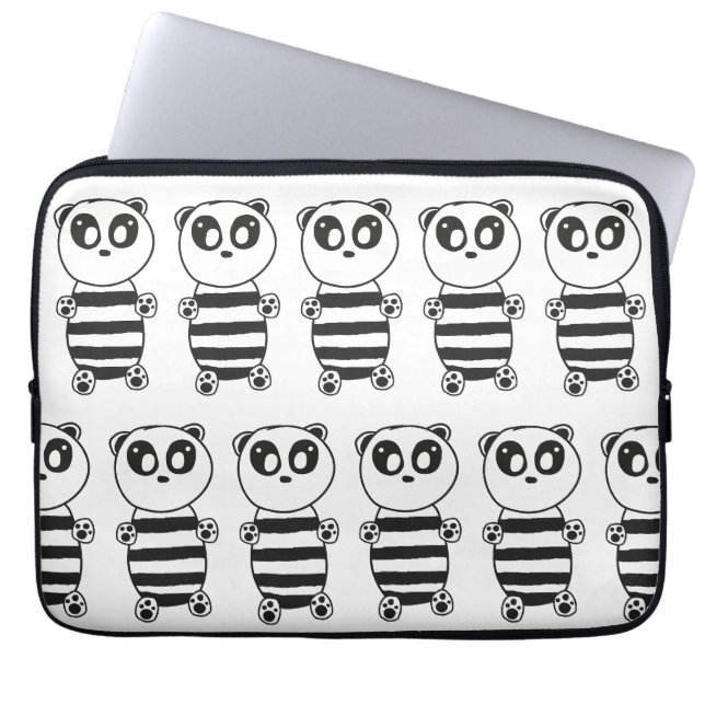 Capa Para Notebook Arte de Panda Preto e Branco Divertida (Frente)